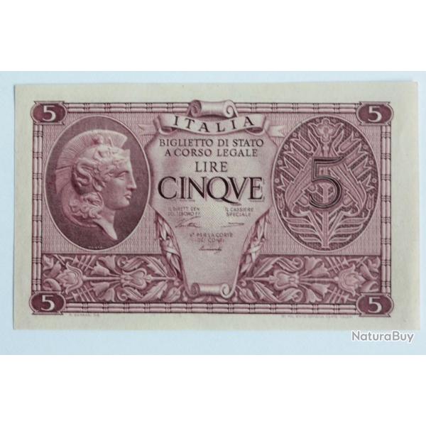 Billet 5 Lire Italie 1944 neuf
