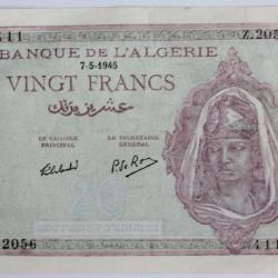 Billet 20 Francs Algérie 7 mai 1945 pr. neuf