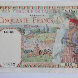 Billet 50 Francs Algérie 1 mars 1945 SUP