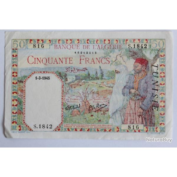 Billet 50 Francs Algrie 1 mars 1945 SUP