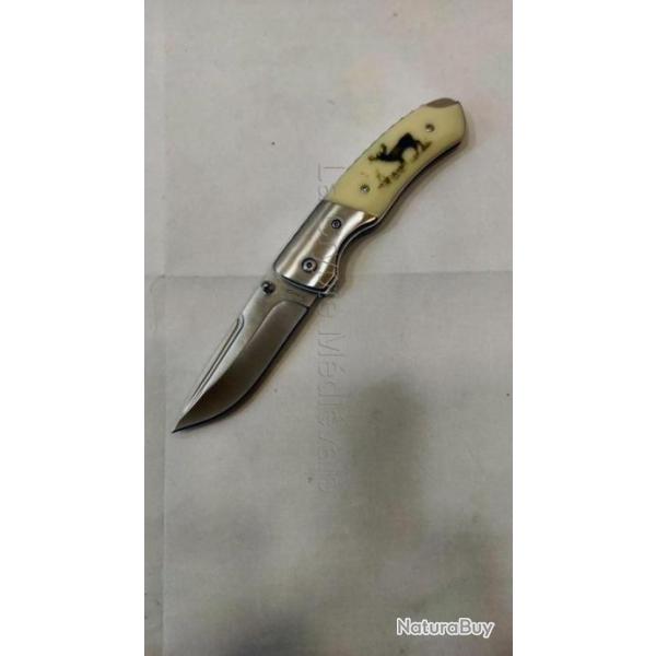 Couteau pliant de luxe dcor CERF lame 8 cm