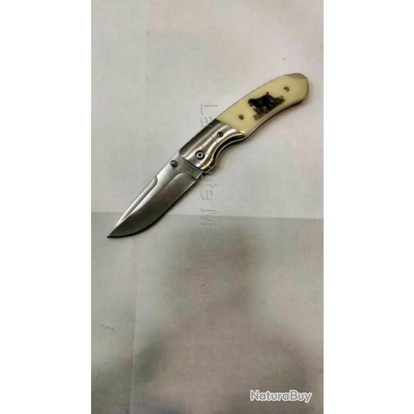Couteau pliant de luxe dcor CHIEN DE CHASSE lame 8 cm