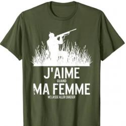 Tee-shirt de chasse - Vert armée - Humoristique - "J'AIME MA FEMME" - Livraison gratuite et rapide