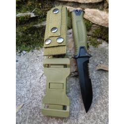 Couteau Tactical Military Od Green Lame Acier 8Cr13MoV Manche Fibre Glass Etui Nylon Port Horizon000