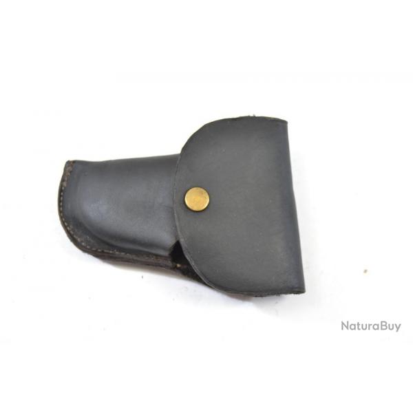 Etui / holster gaucher cuir noir pour petit pistolet d'alarme ou 6,35 (B)