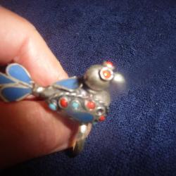 vintage - bague "oiseau" afghanistan - lapis corail turquoises sur argent ethnique