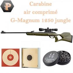 Carabine Gamo G-Magnum 1250 Jungle + lunette 3-9 x 40 WR. Cal 5,5 mm + plombs + cibles + porte cible