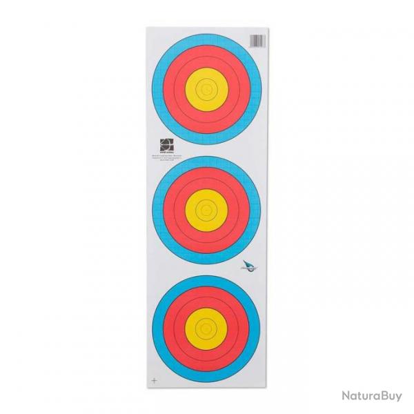 Blason 3 cibles 5 anneaux World Archery pour tir  l'arc ou arbalte 40x40cm Standard Centre Vertica