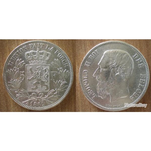 Belgique 5 Francs 1869 Argent Leopold 2 Roi Des Belges Piece Frcs Frs Frc