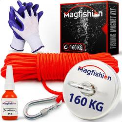 Aimant Neodyme Puissant 160 kg Pêche à l'Aimant Magnétique Puissant Corde (20m) et Gants