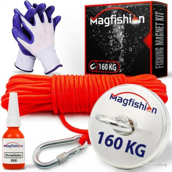 Aimant Neodyme Puissant 160 kg Pche  l'Aimant Magntique Puissant Corde (20m) et Gants