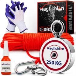 Aimant Neodyme Puissant 250 kg 60mm Pêche à l'Aimant Magnétique Puissant Corde (20m) et Gants