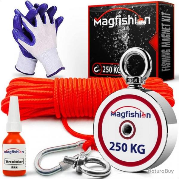 Aimant Neodyme Puissant 250 kg 60mm Pche  l'Aimant Magntique Puissant Corde (20m) et Gants