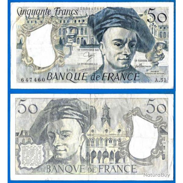 France 50 Francs 1988 Quentin De La Tour Franc Frc Frcs Frs