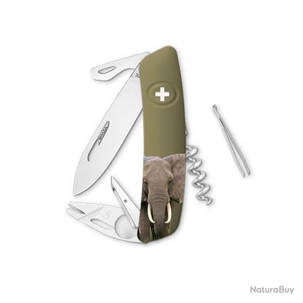 SZTT03ELEPHANT-Couteau suisse Swiza ZTT03 kaki avec motif lphant