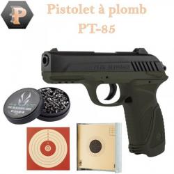Pistolet Gamo PT-85 Blowback - cal.4,5 mm - CO2 Kaki + 500 plombs + cibles + porte cible