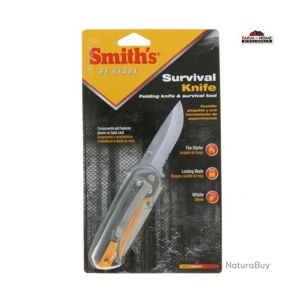 Couteau de survie SMITH'S Survival Knife - ST50639 - Avec allume-feu et aiguiseur intgrs