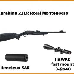 Pack carabine 22LR Rossi Montenegro+ lunette 3-9x40+ silencieux 1/2X20 UNF