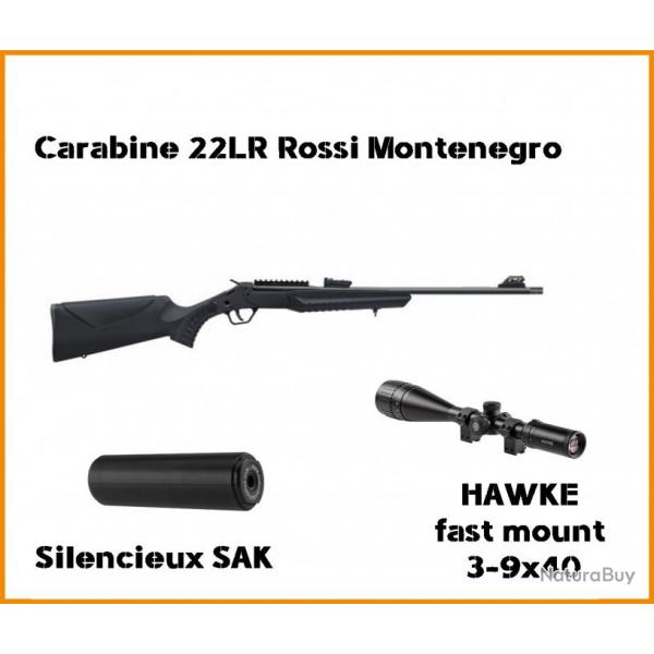 Pack carabine 22LR Rossi Montenegro+ lunette 3-9x40+ silencieux 1/2X20 UNF