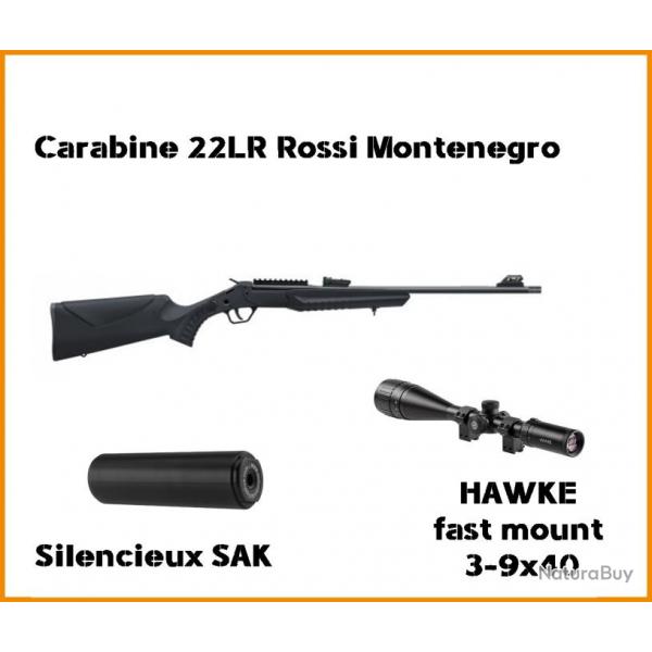 Pack carabine 22LR Rossi Montenegro+ lunette 3-9x40+ silencieux Montage mdium