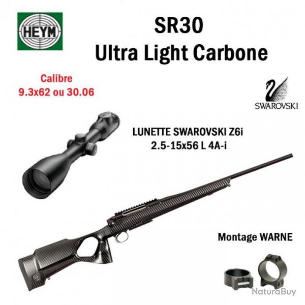 HEYM Pack Carabine SR30 Ultra Light Carbone+ Swarovski Z6 I 2.5-15X56 L4A-I Montage mdium