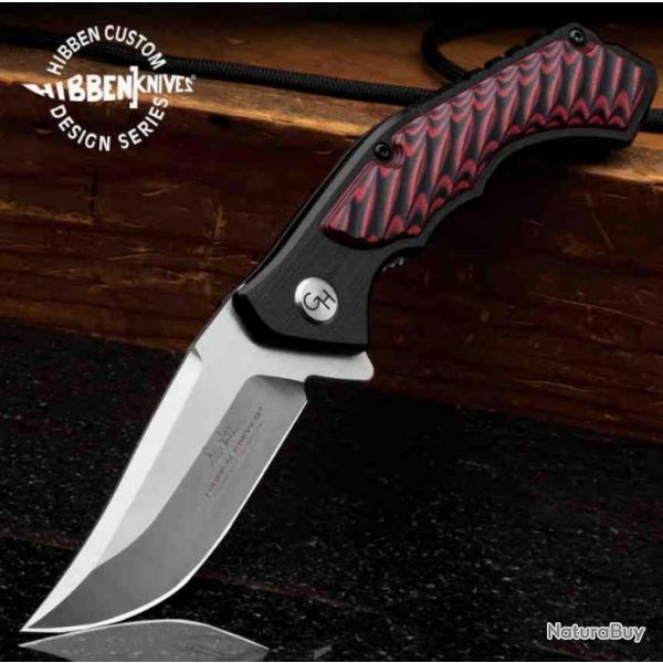 Couteau Hibben Whirlwind Red Lame Acier 7Cr17 Manche G10/Aluminium IKBS Linerlock Clip GH5115