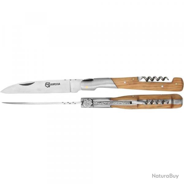 Couteau Van 12cm avec tire-bouchon Manche en bois de teck