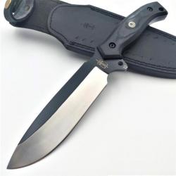Couteau de Chasse Bushcraft BucknBear Black Bear Hunter Lame Acier D2 Manche G10 Etui Cuir BNB71449