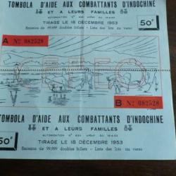 TOMBOLA D AIDE AUX COMBATTANTS D INDOCHINE  DECEMBRE 1953   / No 082528