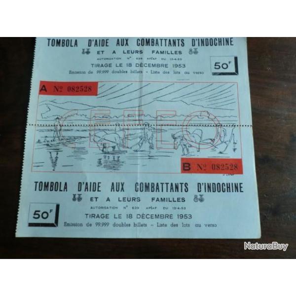 TOMBOLA D AIDE AUX COMBATTANTS D INDOCHINE  DECEMBRE 1953   / No 082528