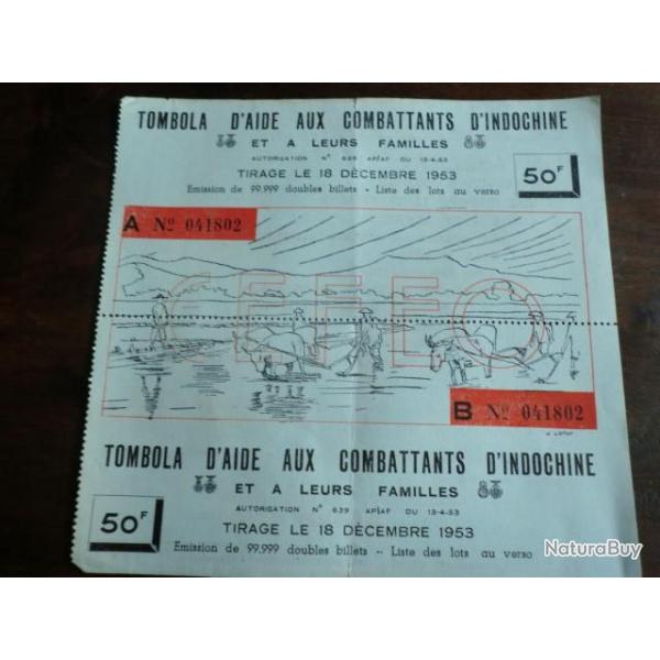 TOMBOLA D AIDE AUX COMBATTANTS D INDOCHINE  DECEMBRE 1953   / No 041802