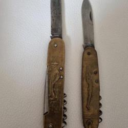 2 Couteaux anciens, marquage Parapluie à l'épreuve, Pradel Sport..très bon état 1950