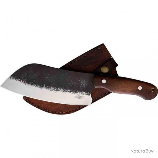 Couteau Couperet BenJahmin Knives Camp Cleaver Lame Carbone 1055 Manche Bois Etui Cuir BKA030