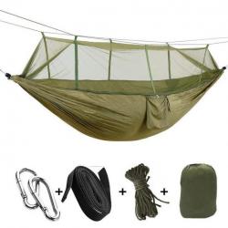 Hamac Portable 2 Personnes Haute Résistance avec Moustiquaire Lit pour Camping et Chasse Vert FR