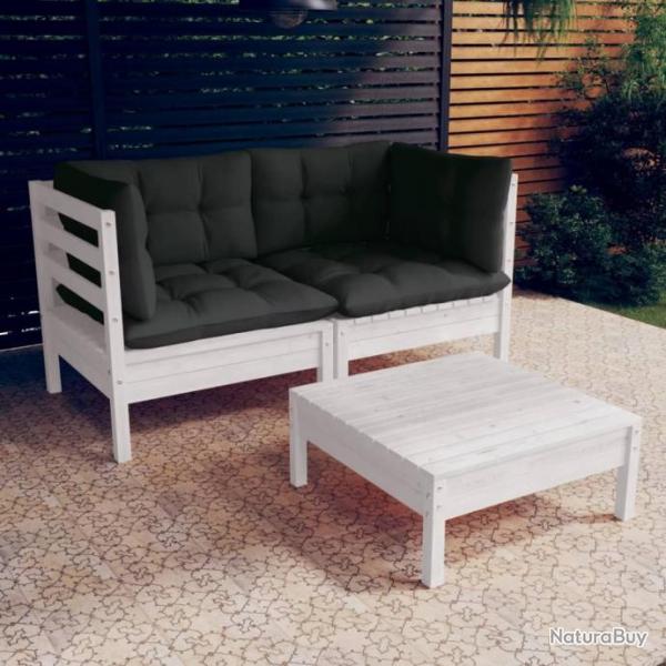 Salon de jardin 3 pcs avec coussins anthracite Bois de pin