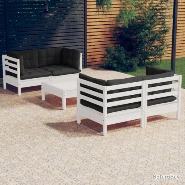 Salon de jardin 5 pcs avec coussins anthracite Bois de pin