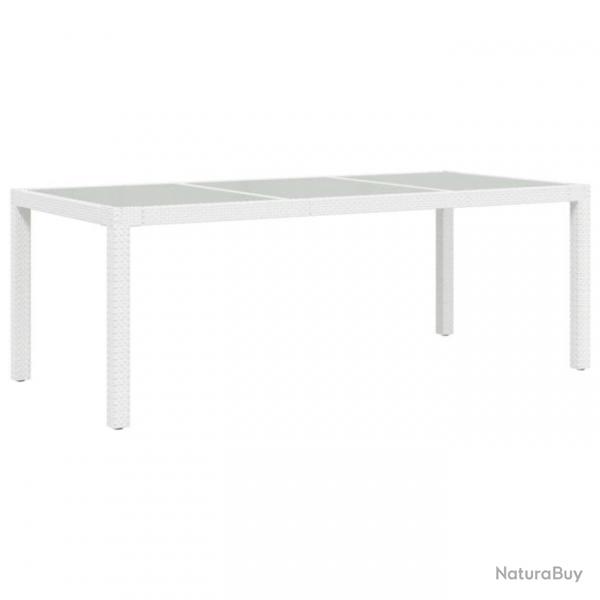 Table de jardin Blanc 190x90x75 cm Verre tremp/rsine tresse