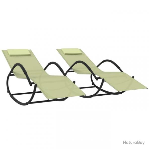 Chaises longues  bascule 2 pcs Crme Acier et textilne