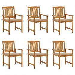 Chaises de jardin avec coussins 6 pcs Bois d'acacia massif