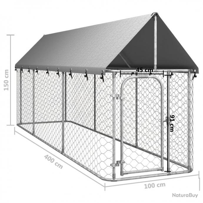 Chenil extérieur avec toit pour chiens 400x100x150 cm - Chenils