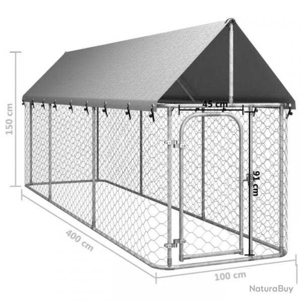 Chenil extrieur avec toit pour chiens 400x100x150 cm