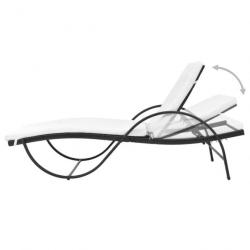 Chaise longue avec coussin et table Résine tressée Noir