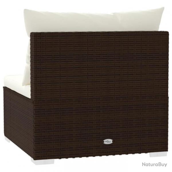 Canap central de jardin avec coussins Marron Rsine tresse