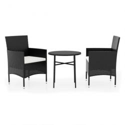 Mobilier à dîner de jardin 3 pcs Résine tressée Noir