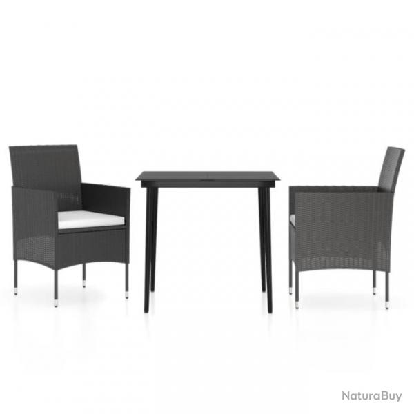 Mobilier de salle  manger de jardin avec coussins 3 pcs Noir