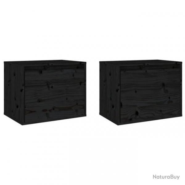 Armoires murales 2 pcs Noir 45x30x35 cm Bois de pin massif