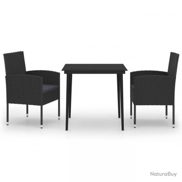 Ensemble de salle  manger de jardin 3 pcs Noir