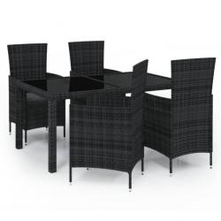 Mobilier à dîner de jardin 5pcs et coussins Résine tressée Noir