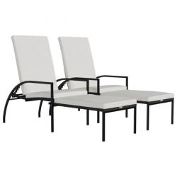 Chaises longues avec repose-pied 2 pcs Résine tressée Marron