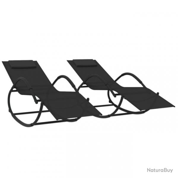 Chaises longues  bascule 2 pcs Noir Acier et textilne